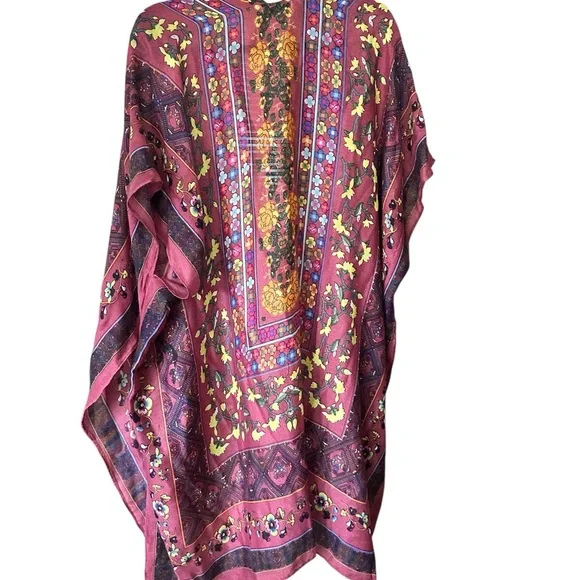 Woven Heart Rose-Print Open Kimono in Mauve and Mustard - Picture 3 of 5